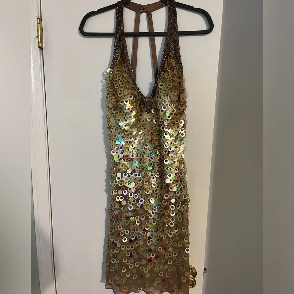 Sue Wong Gold Sequence Cocktail Dress - Picture 4 of 8